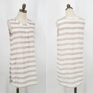 Cynthia Rowley 100% Linen Striped Shirt Dress Mini Sleeveless Swim Beach Cover L